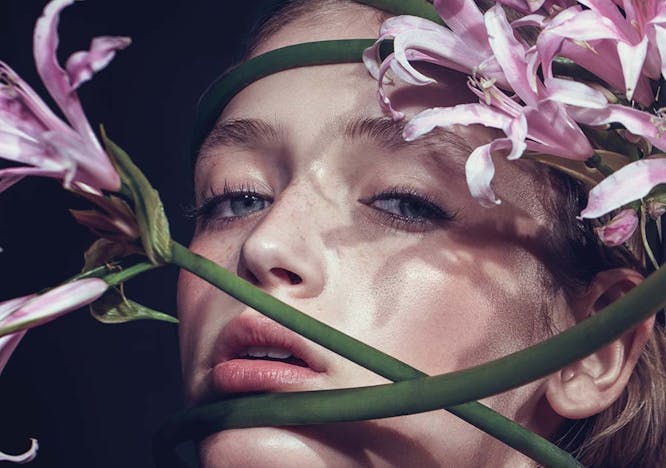 head person face photography portrait adult female woman flower petal