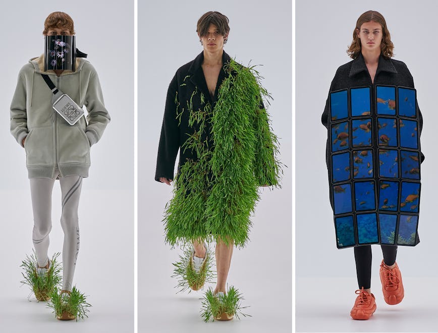 clothing apparel person human overcoat coat plant